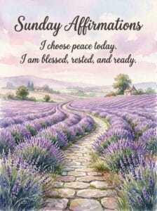 A soothing watercolor image of a peaceful stone pathway leading through lavender fields.