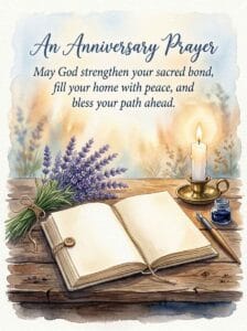 A deeply peaceful watercolor illustration of an open linen journal surrounded by lavender sprigs and a glowing white pillar candle.
