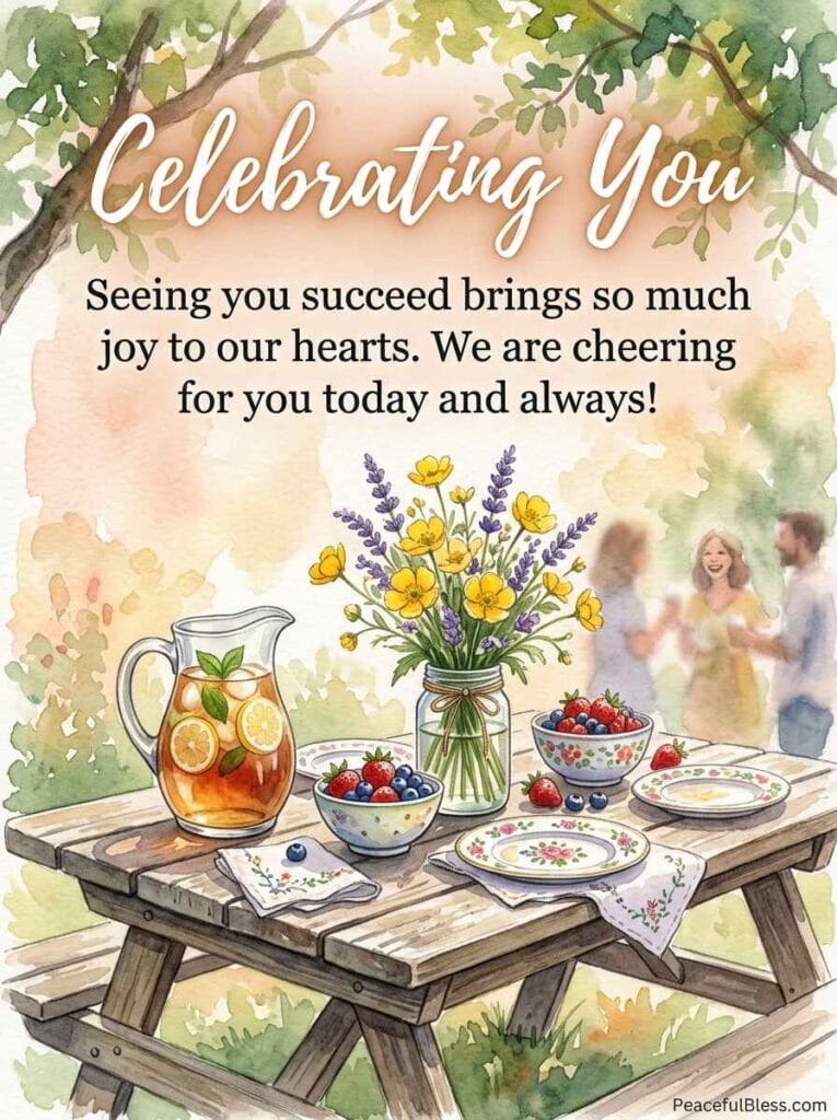 A charming watercolor painting of a picnic table set with a pitcher of lemonade, fresh berries, and wildflowers.