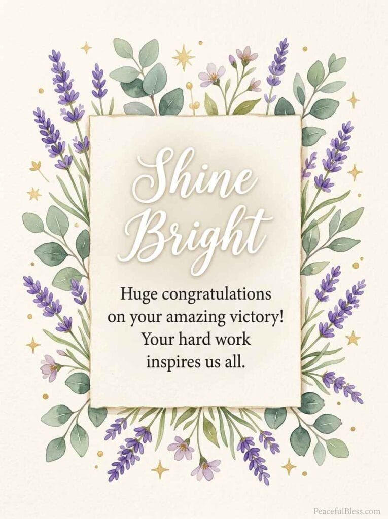 A clean watercolor flat lay of a cream card with gold sparkles and lavender sprigs on an ivory background.