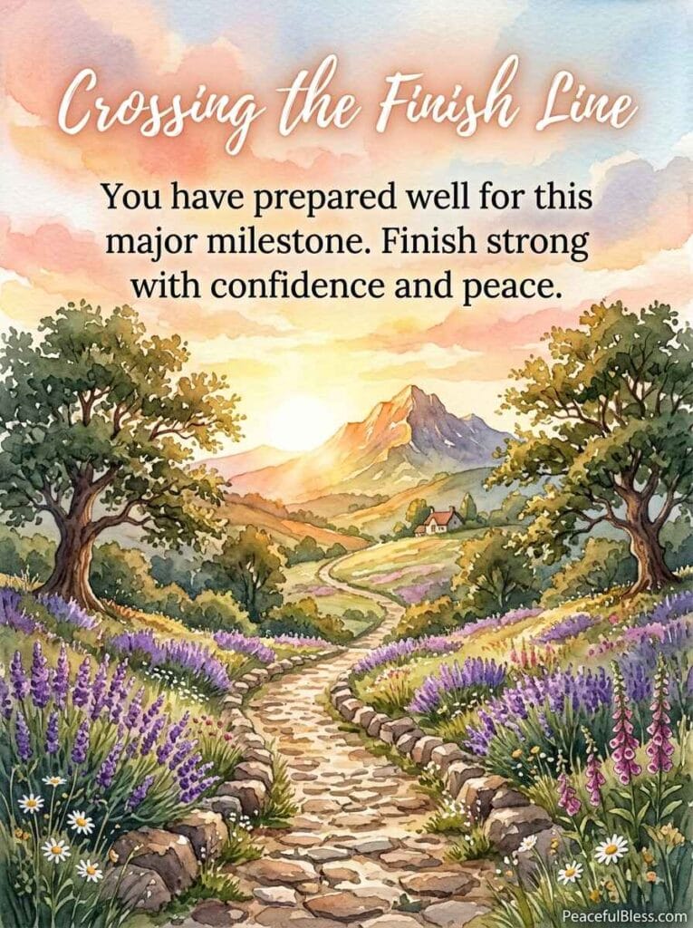A serene watercolor painting of an open stone archway leading to a calm sunlit garden filled with blooming lavender at dawn.