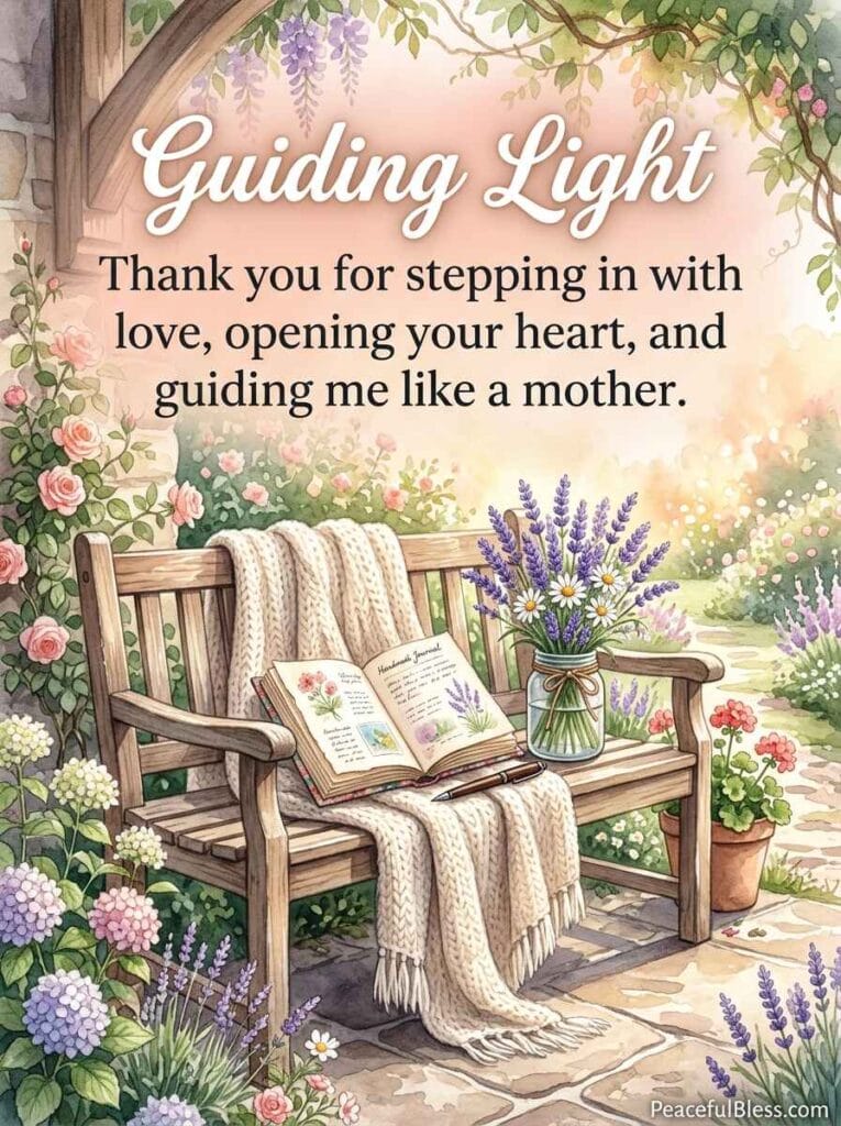 A comforting watercolor image of a hand-knitted blanket, a journal, and lavender sprigs on a cozy wooden bench.