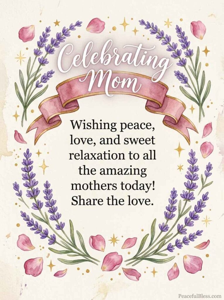 A clean watercolor flat lay of a ribbon banner surrounded by delicate gold stars, pink flowers, and lavender on an ivory background.